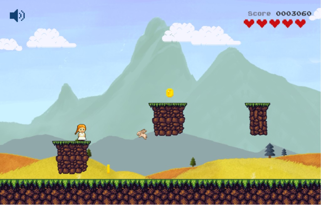 Pixel-art Wedding Run scene with the groom running through a sunlit aisle.